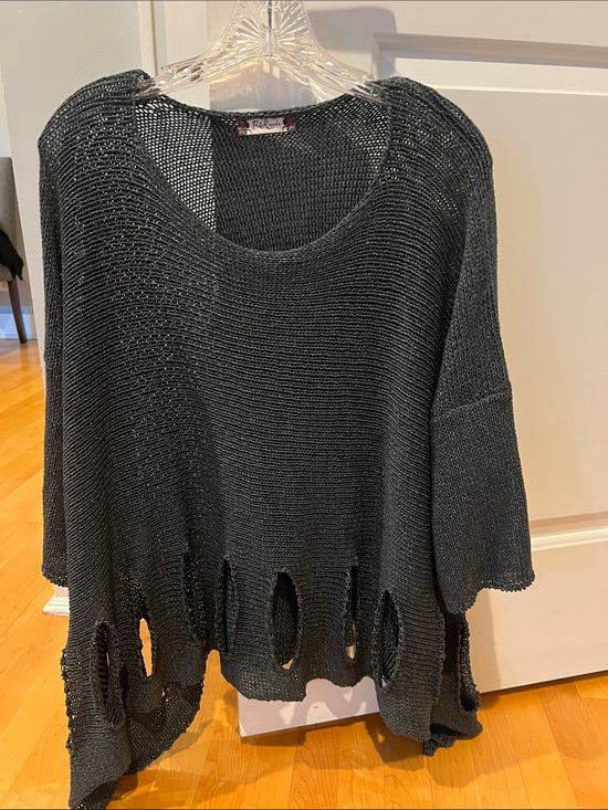 Sweaters - Dark Teal Distressed Knit Women's Sweater, worn once, stunning!
